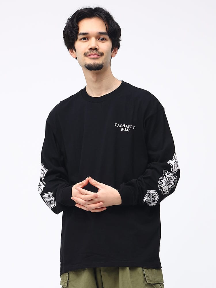 Carhartt (カーハート) バックプリント クルーネック 長袖 Tシャツ