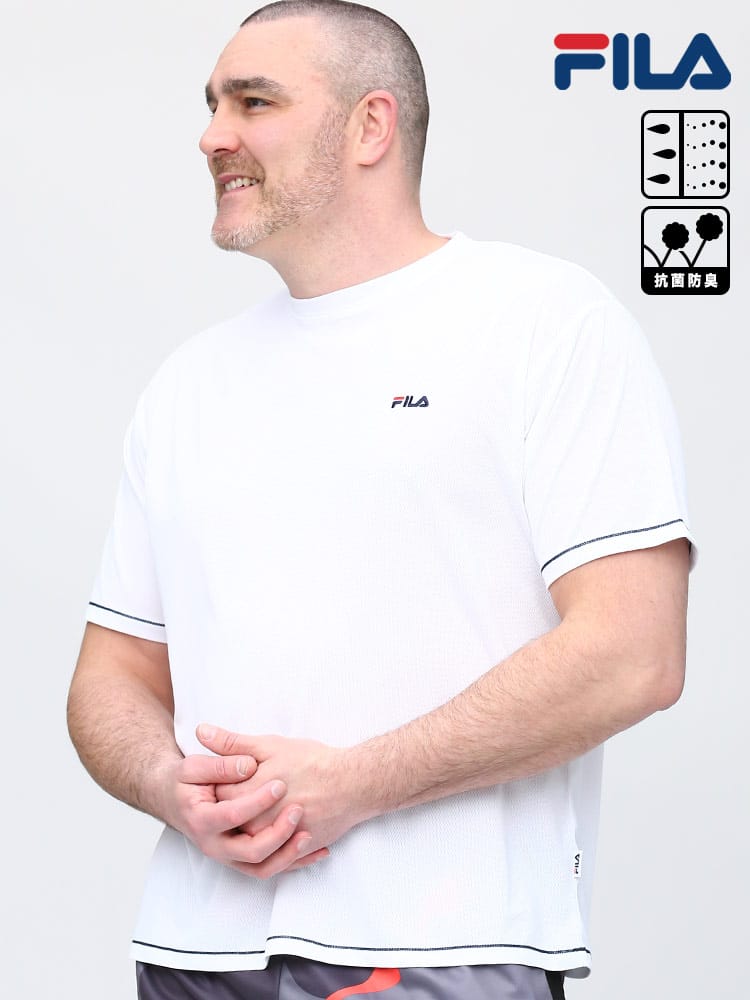 大きいサイズ メンズ FILA (フィラ) 抗菌防臭 吸水速乾 ワンポイント メッシュ クルーネック 半袖 Tシャツ