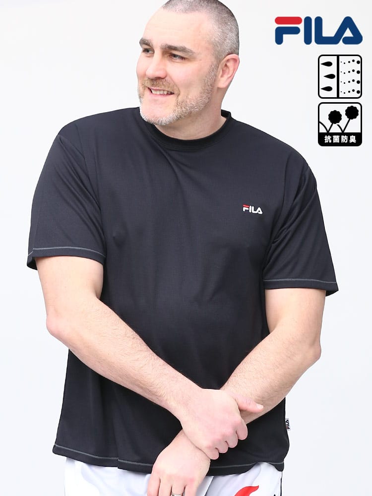 大きいサイズ メンズ FILA (フィラ) 抗菌防臭 吸水速乾 ワンポイント メッシュ クルーネック 半袖 Tシャツ