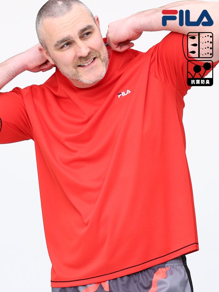 大きいサイズ メンズ FILA (フィラ) 抗菌防臭 吸水速乾 ワンポイント メッシュ クルーネック 半袖 Tシャツ