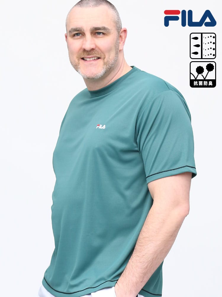 大きいサイズ メンズ FILA (フィラ) 抗菌防臭 吸水速乾 ワンポイント メッシュ クルーネック 半袖 Tシャツ