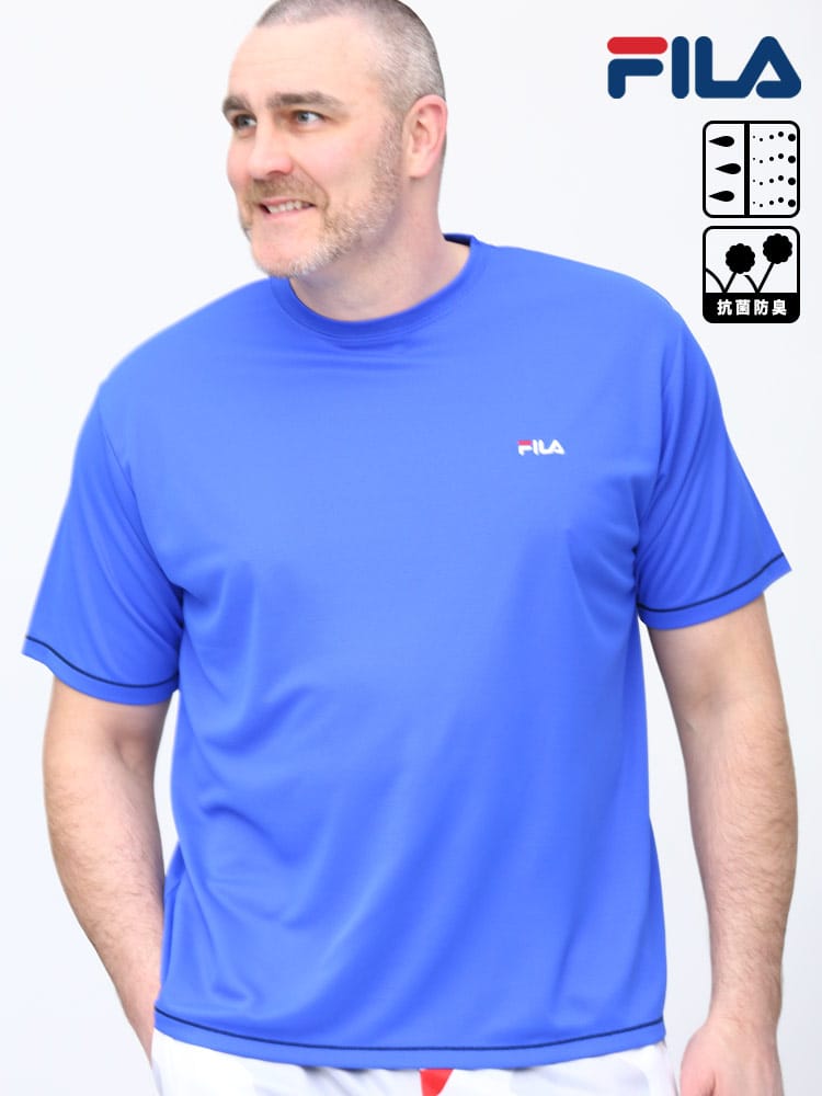 大きいサイズ メンズ FILA (フィラ) 抗菌防臭 吸水速乾 ワンポイント メッシュ クルーネック 半袖 Tシャツ