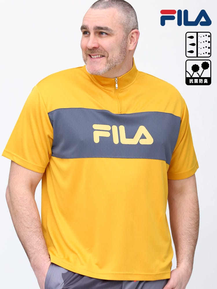 大きいサイズ メンズ FILA (フィラ) 抗菌防臭 吸水速乾 切り替え ハーフジップ 半袖 シャツ