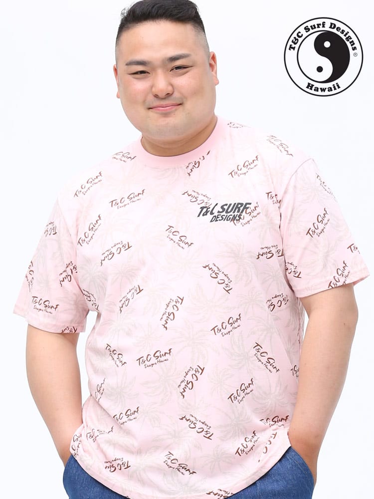 在庫処分 返品交換不可 大きいサイズ メンズ T＆C Surf Designs (ティーアンドシーサーフデザイン) 総柄プリント クルーネック 半袖 Tシャツ