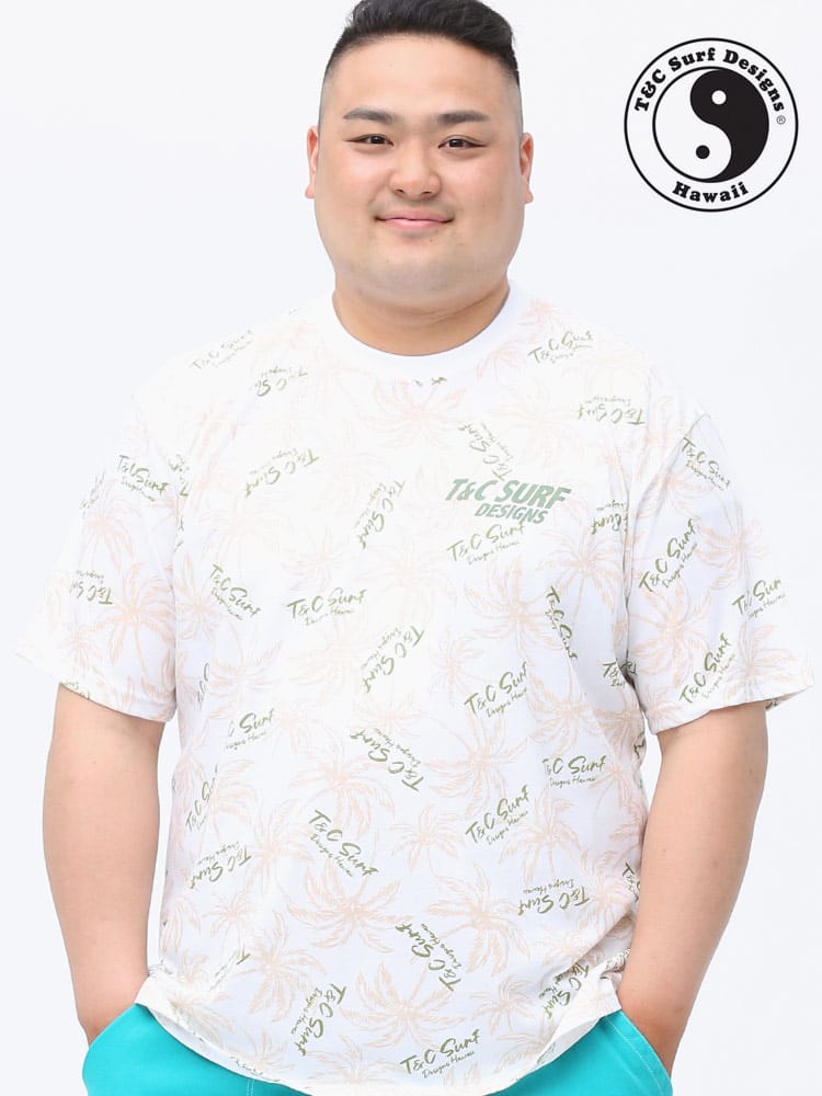 在庫処分 返品交換不可 大きいサイズ メンズ T＆C Surf Designs (ティーアンドシーサーフデザイン) 総柄プリント クルーネック 半袖 Tシャツ