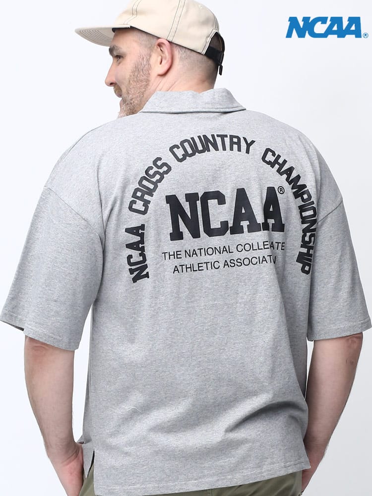 在庫処分 返品交換不可 大きいサイズ メンズ NCAA (エヌシーエーエー) バックプリント 胸ロゴ刺繍 半袖 ポロシャツ