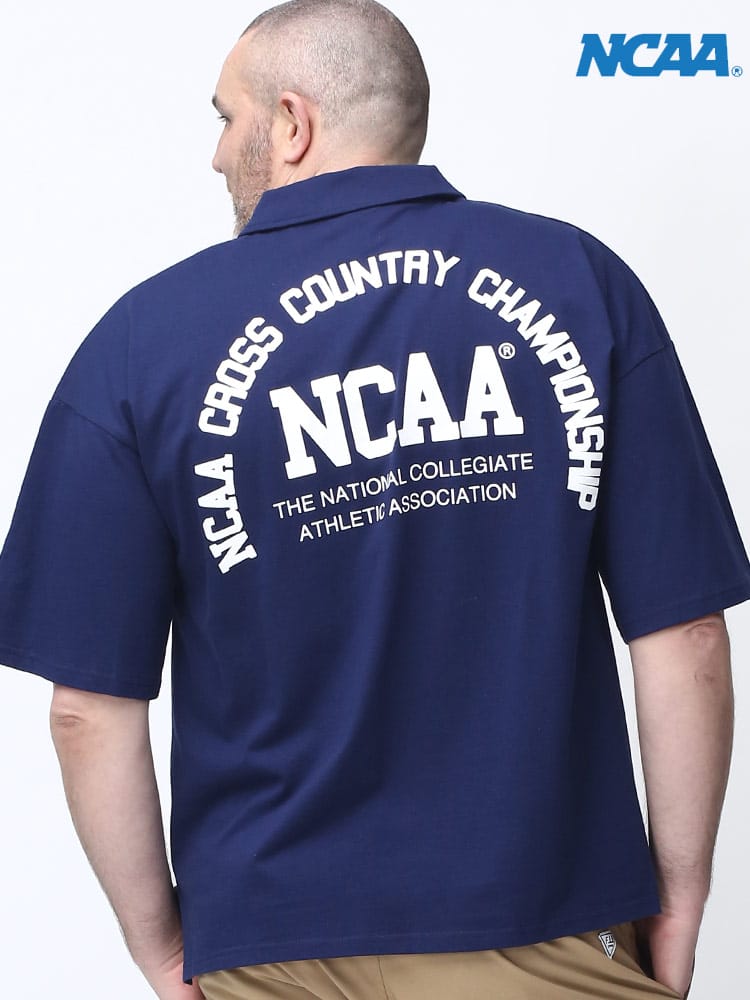 在庫処分 返品交換不可 大きいサイズ メンズ NCAA (エヌシーエーエー) バックプリント 胸ロゴ刺繍 半袖 ポロシャツ