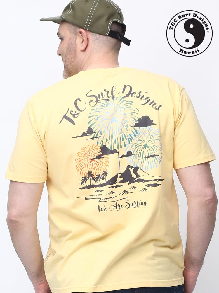 在庫処分 返品交換不可 大きいサイズ メンズ T＆C Surf Designs (ティーアンドシーサーフデザイン) 花火 バックプリント クルーネック 半袖 Tシャツ