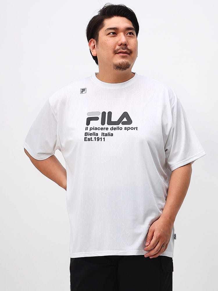 大きいサイズ メンズ FILA (フィラ) 吸水速乾 再帰反射 エンボス クルーネック 半袖 Tシャツ