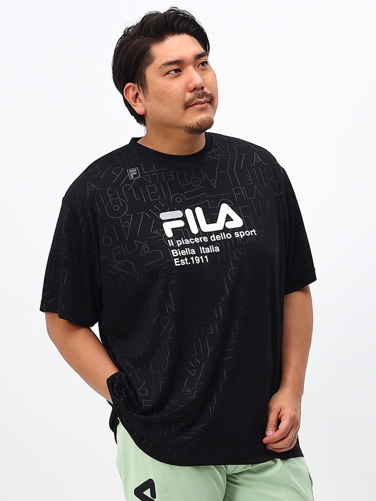 大きいサイズ メンズ FILA (フィラ) 吸水速乾 再帰反射 エンボス クルーネック 半袖 Tシャツ