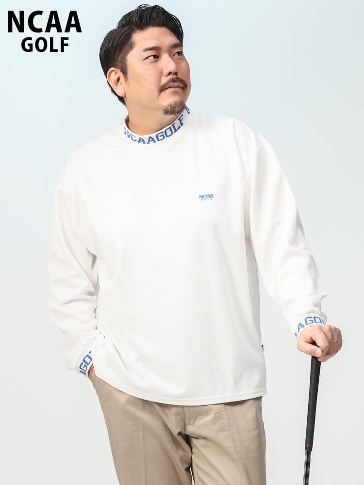 ゴルフ チェック柄 エンボス モックネック 長袖 シャツ (NCAA) エヌシーエーエー 大きいサイズ メンズ 