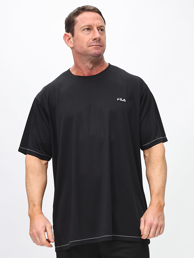 半袖 Tシャツ 吸水速乾 ダブルメッシュ クルーネック トップス スポーツム ランニング 大きいサイズ メンズ Tシャツ/カットソー 新品 ブラック 無地 6L FILA 的