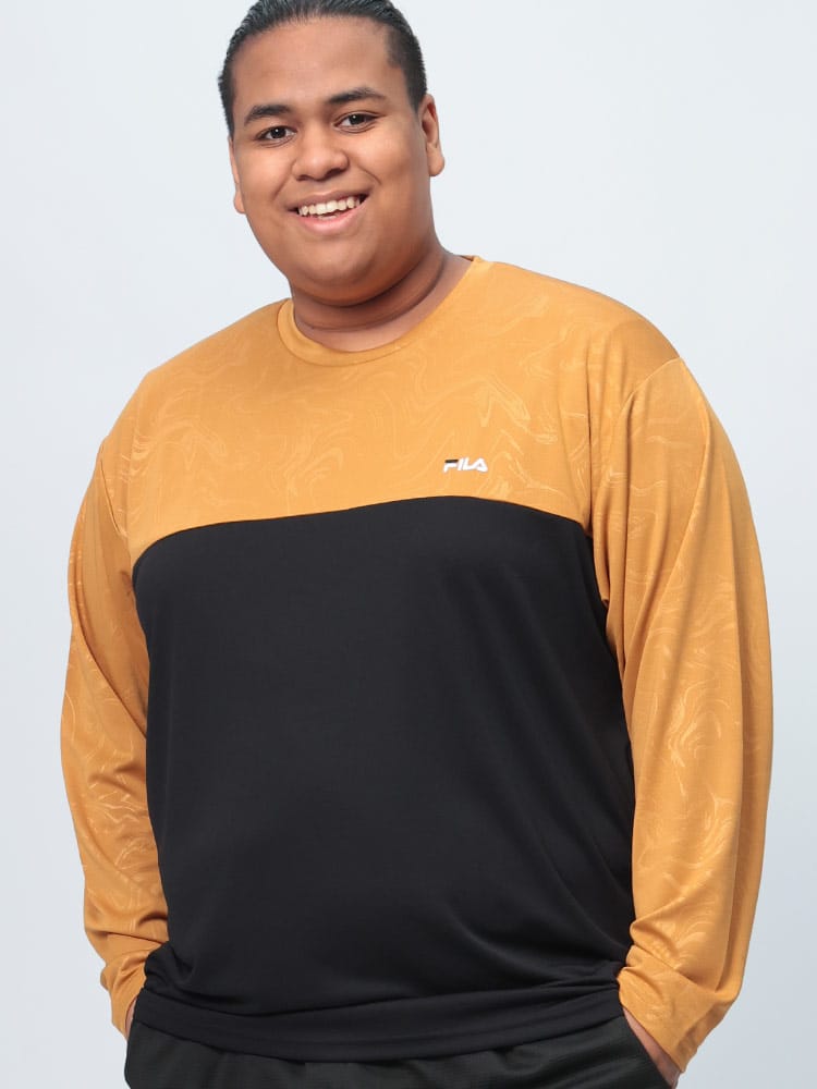 長袖 Tシャツ 吸水速乾 UV対策 エンボス切り替え クルーネック トップス ロンT ドライ スポーツ 大きいサイズ メンズ