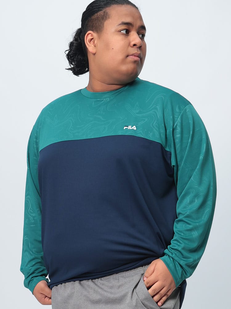 長袖 Tシャツ 吸水速乾 UV対策 エンボス切り替え クルーネック トップス ロンT ドライ スポーツ 大きいサイズ メンズ