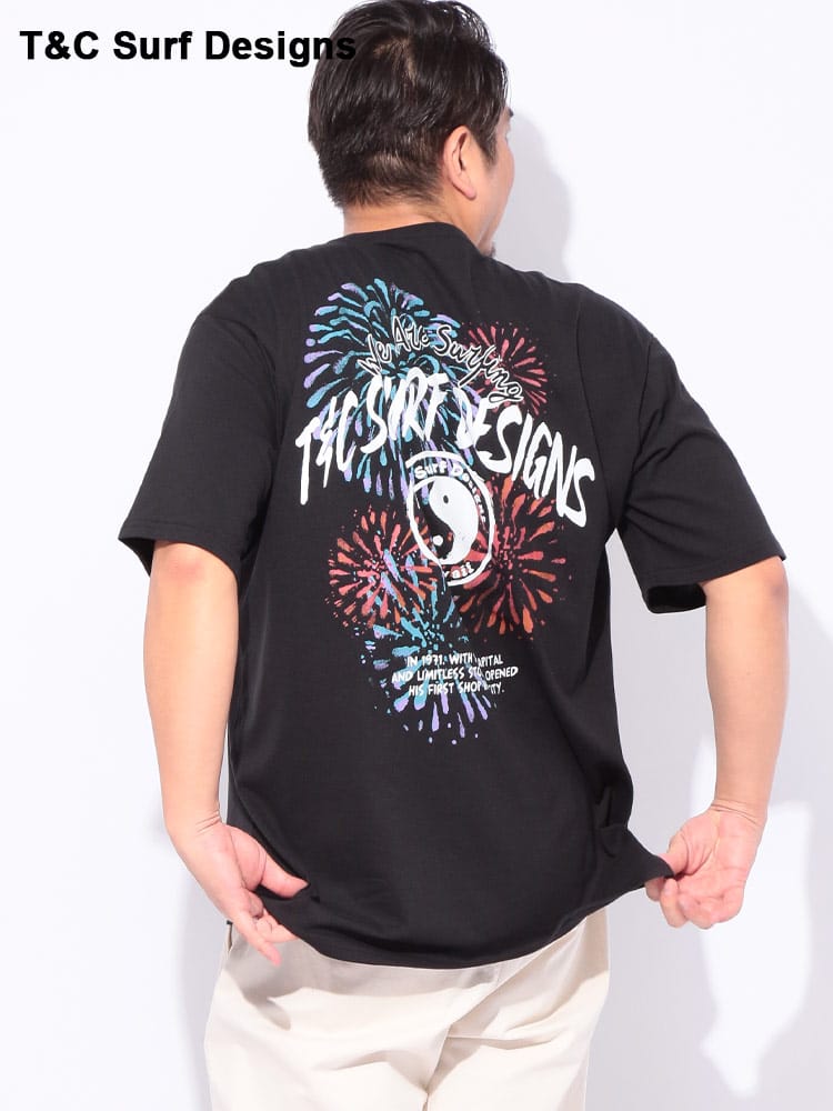 花火プリント クルーネック 半袖 Tシャツ 大きいサイズ メンズ