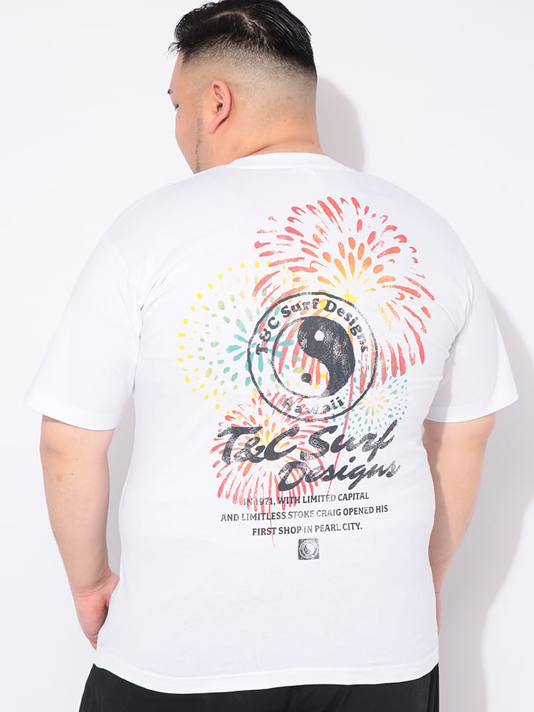 Tシャツ 半袖 メンズ 大きいサイズ 花火 バックプリント クルーネック カットソー トップス コットン プリント 春 夏
