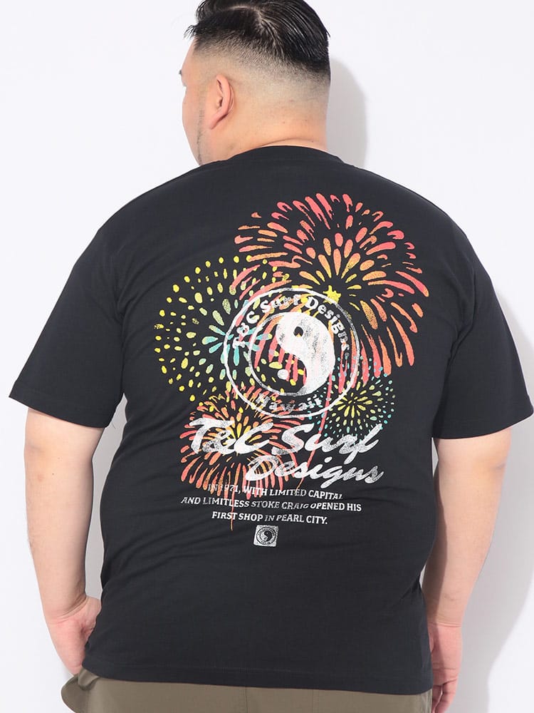 Tシャツ 半袖 メンズ 大きいサイズ 花火 バックプリント クルーネック カットソー トップス コットン プリント 春 夏