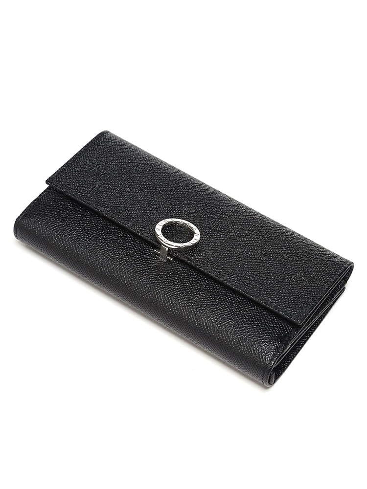BVLGARI (ブルガリ) レザー ロゴ刻印リング フラップ 長財布 BLG30416 
