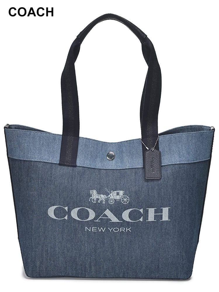 COACH (コーチ) デニム 裏地アクセント BIGロゴ チャーム付き ラージ 