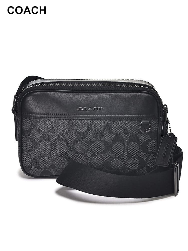 COACH (コーチ) コーテッドキャンバス スムースカーフレザー ジップポケット ショルダーバッグ