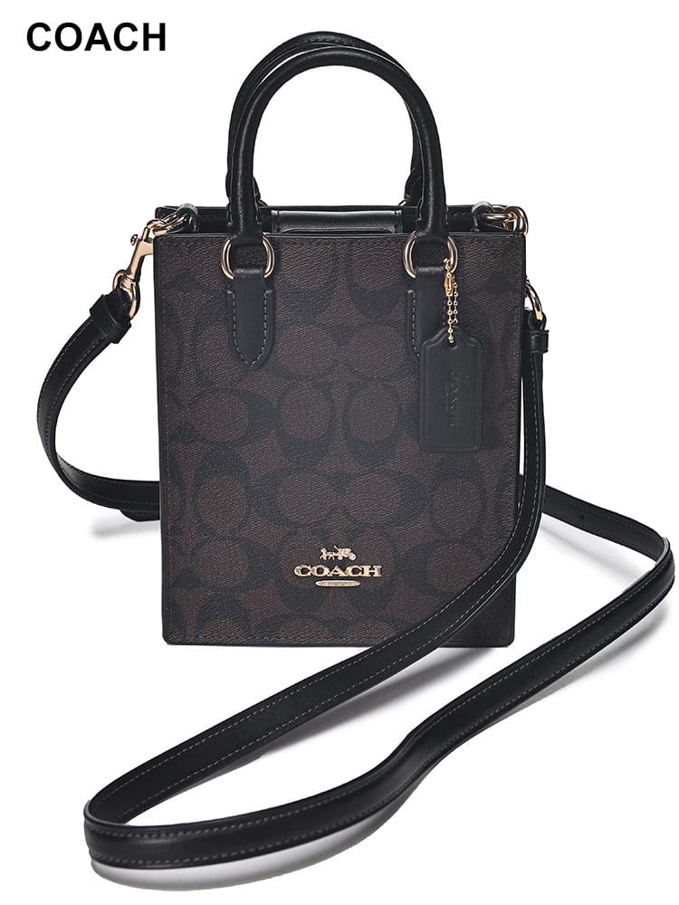 COACH (コーチ) シグネチャー コーテッドキャンバス スムースレザー 2WAY ミニバッグ レディース