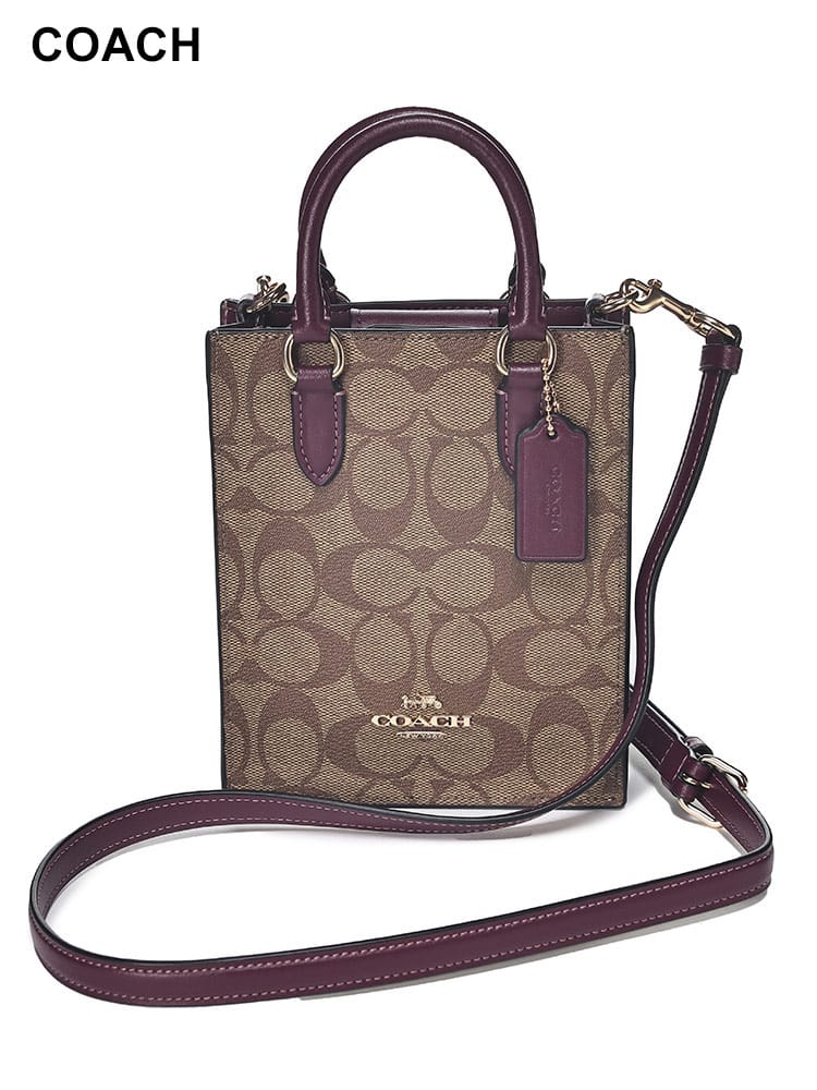 COACH (コーチ) シグネチャー コーテッドキャンバス スムースレザー 2WAY ミニバッグ レディース