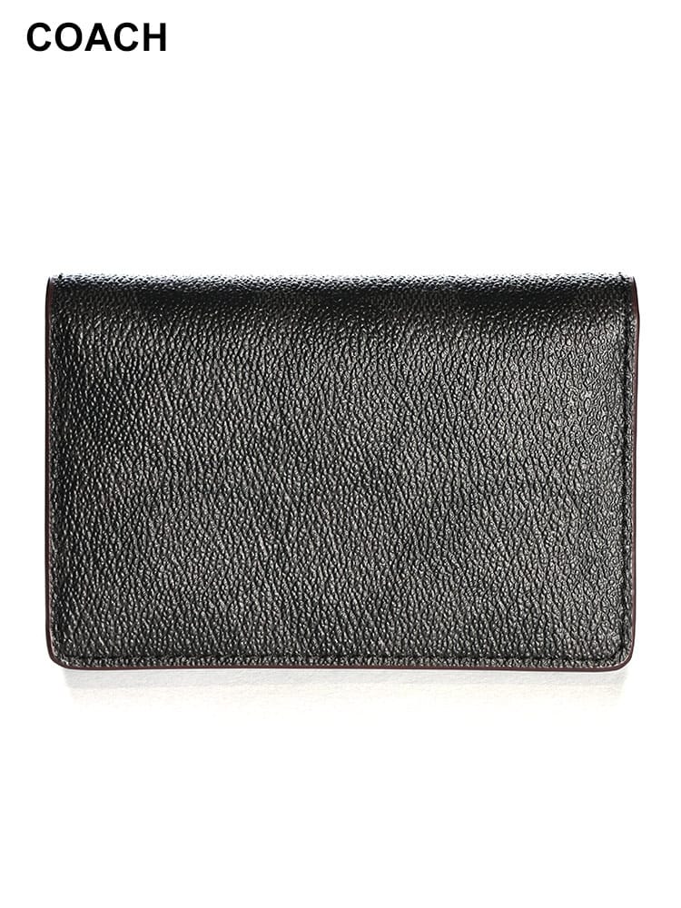 COACH (コーチ) 総柄パイピング×ブラックレザー コンパクト カードケース CO91633 メンズ