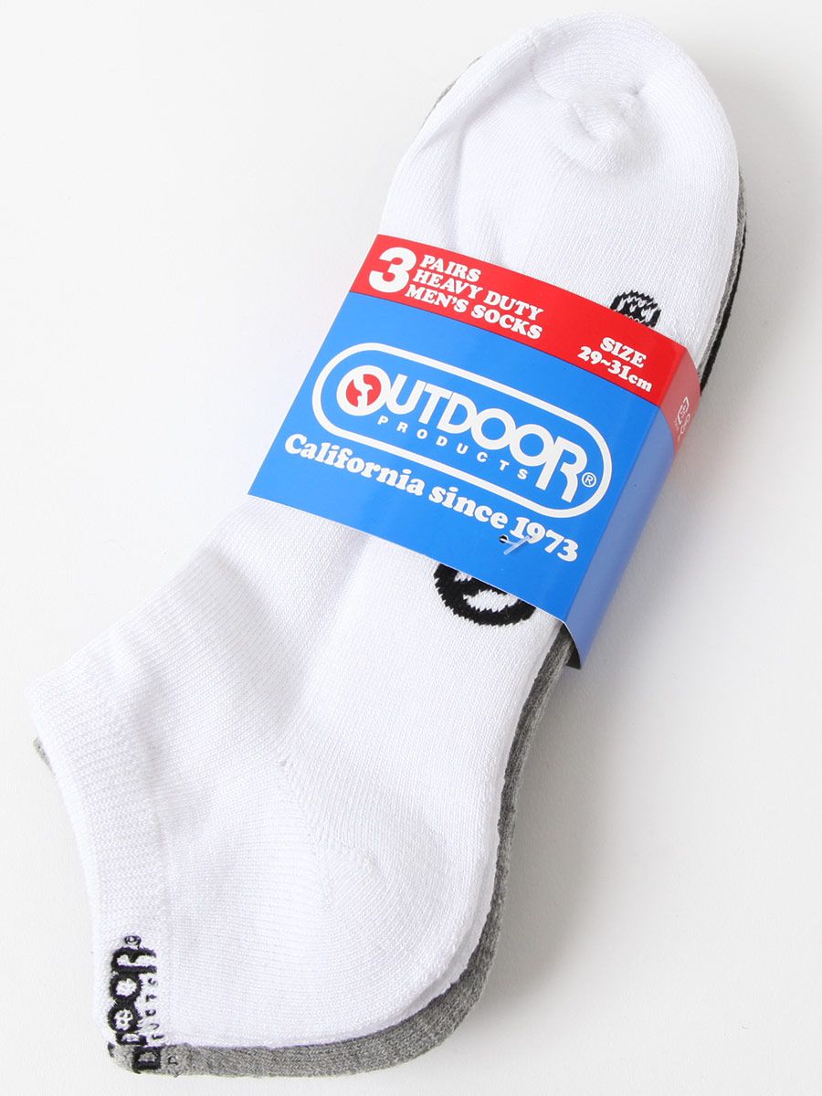 在庫処分 返品交換不可 大きいサイズ メンズ OUTDOOR PRODUCTS (アウトドアプロダクツ) 3足セット ブランドロゴ アンクル丈 ショートソックス 靴下 [29-31cm]