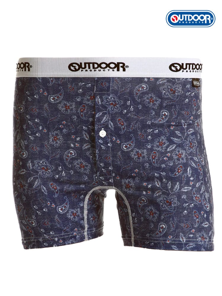 大きいサイズ メンズ OUTDOOR PRODUCTS アウトドアプロダクツ デニム調 総柄 前開き ボクサーパンツ 3L 4L 5L 6L
