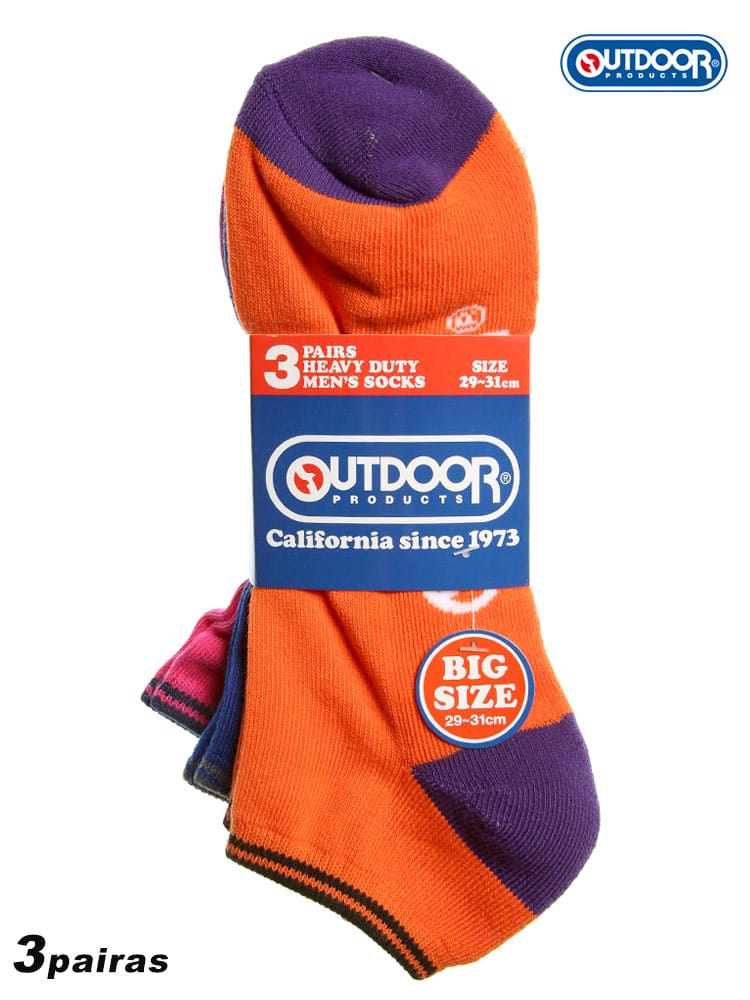 大きいサイズ メンズ OUTDOOR PRODUCTS (アウトドアプロダクツ) 切り替え ロゴ アンクル丈 ソックス 靴下 3足セット