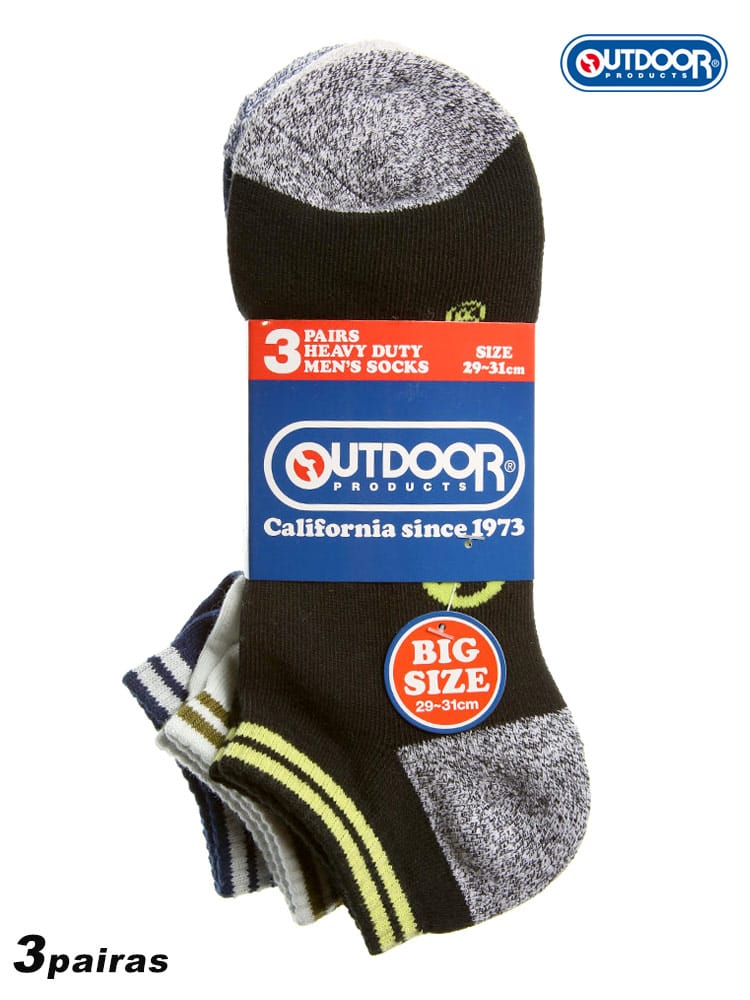 大きいサイズ メンズ OUTDOOR PRODUCTS (アウトドアプロダクツ) 切り替え杢 ロゴ アンクル丈 ソックス 靴下 3足セット