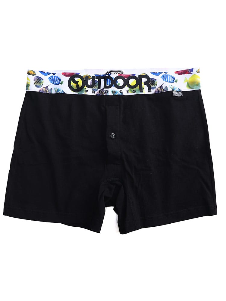 大きいサイズ メンズ OUTDOOR PRODUCTS アウトドアプロダクツ ストレッチ ウエストプリント 前開き ボクサーパンツ 父の日 プレゼントギフト 3L 4L 5L 6L
