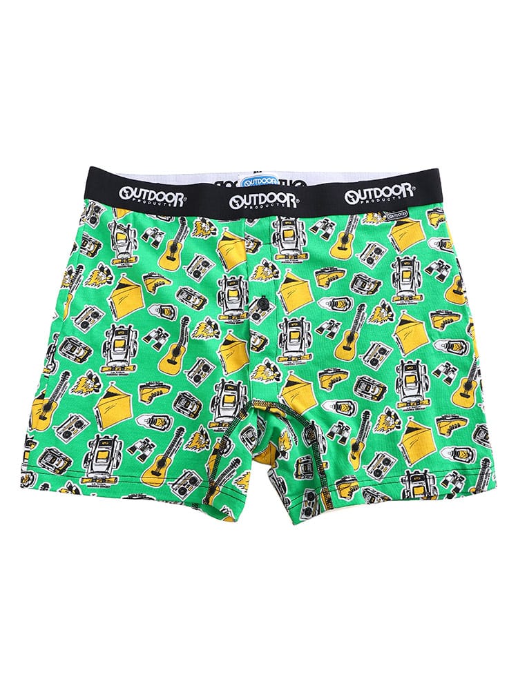 大きいサイズ メンズ OUTDOOR PRODUCTS アウトドアプロダクツ ストレッチ 吸水 キャンプ柄 前開き ボクサーパンツ【父の日 プレゼントギフト】