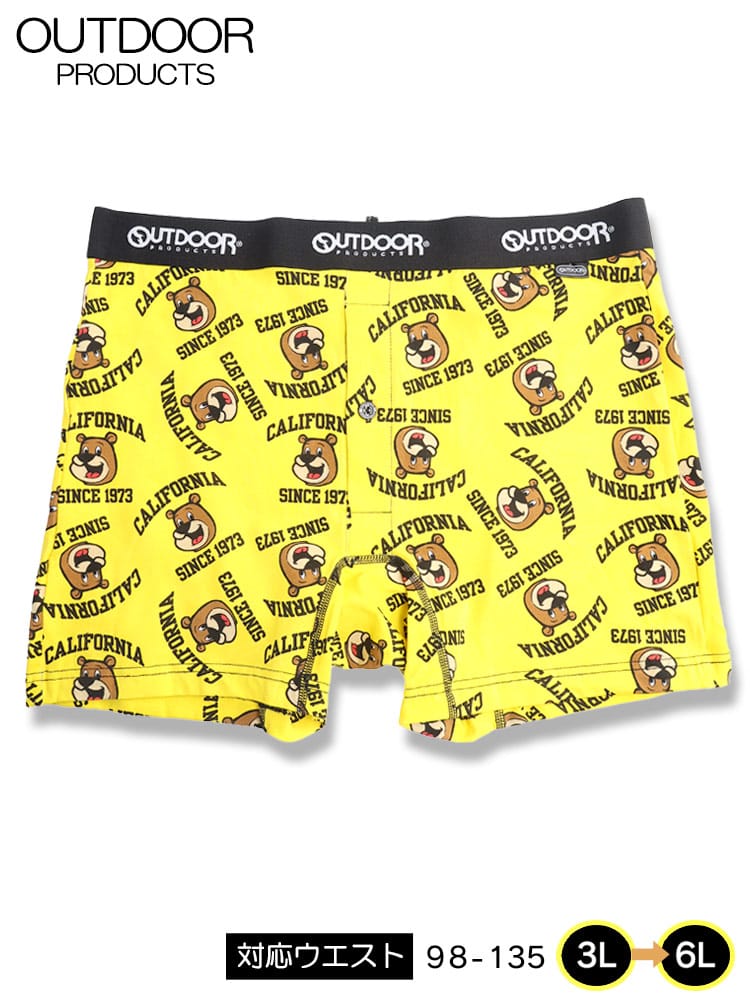 吸水 ストレッチ コットン クマ総柄 前開き ボクサーパンツ OUTDOOR PRODUCTS アウトドアプロダクツ 大きいサイズ メンズ 父の日 プレゼントギフト 3L 4L 5L 6L