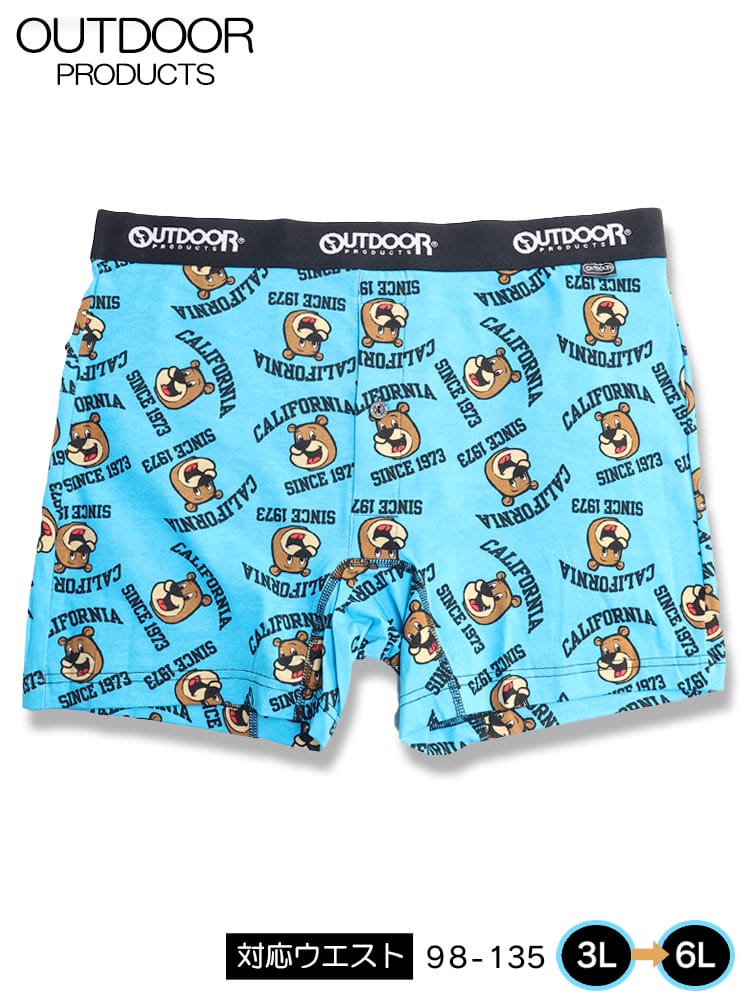 吸水 ストレッチ コットン クマ総柄 前開き ボクサーパンツ OUTDOOR PRODUCTS アウトドアプロダクツ 大きいサイズ メンズ 父の日 プレゼントギフト 3L 4L 5L 6L