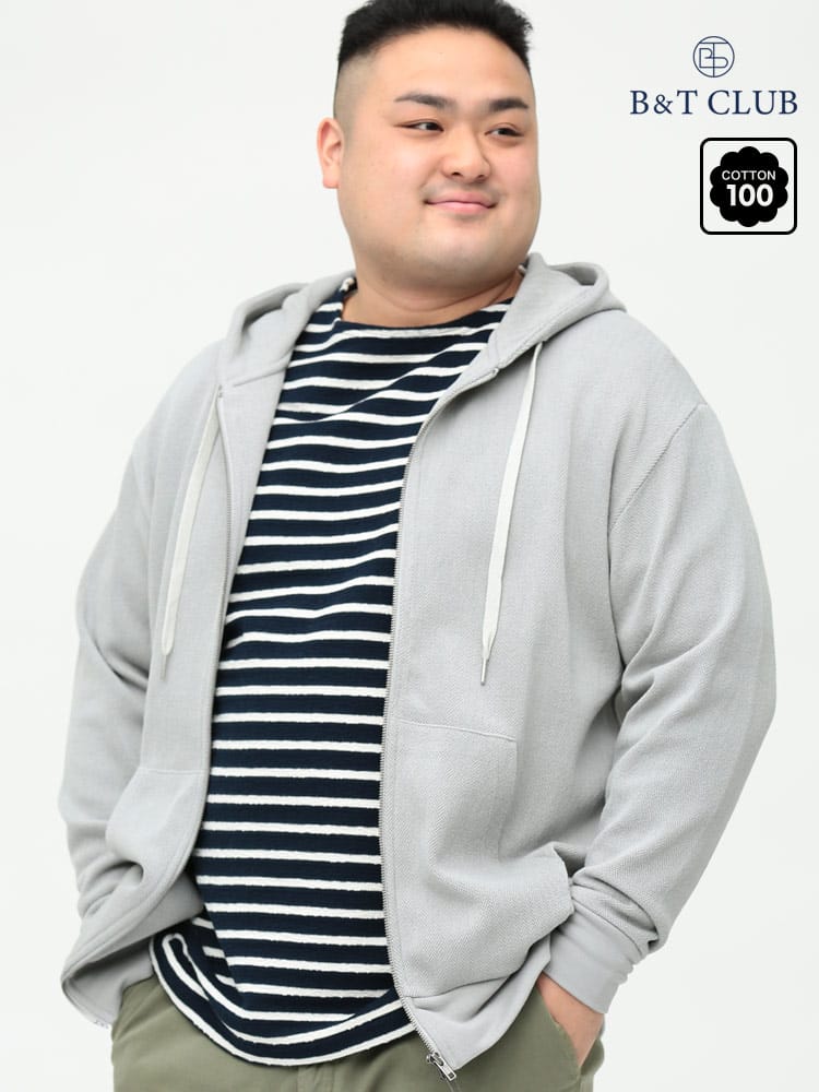 大きいサイズ メンズ B＆T CLUB (ビーアンドティークラブ) ジャガード フード フルジップ 長袖 パーカー