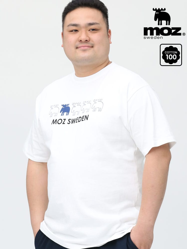 大きいサイズ メンズ moz (モズ) ヘラジカ 並びプリント クルーネック 半袖 Tシャツ