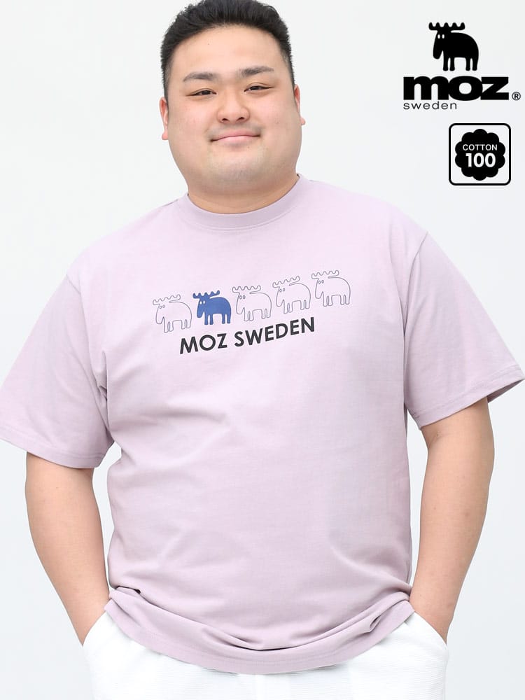 大きいサイズ メンズ moz (モズ) ヘラジカ 並びプリント クルーネック 半袖 Tシャツ