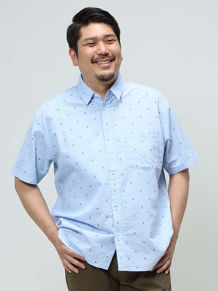 大きいサイズ メンズ B＆T CLUB (ビーアンドティークラブ) 麻混 マリン総柄 半袖 シャツ