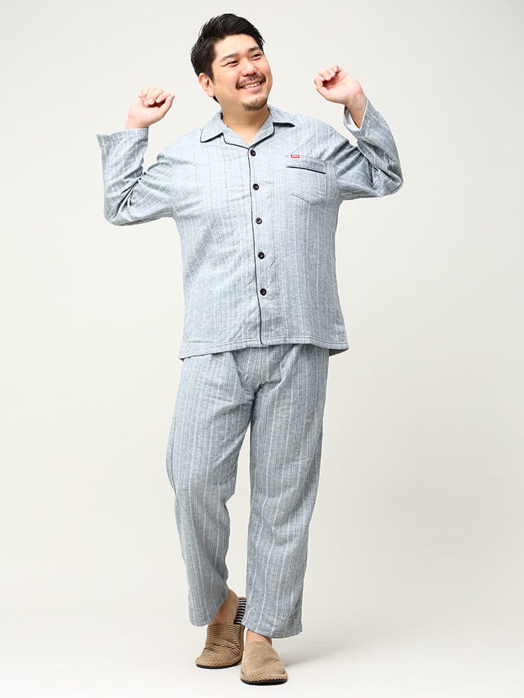 大きいサイズ メンズ EDWIN (エドウィン) ストライプ キルトニット パジャマ 上下セット
