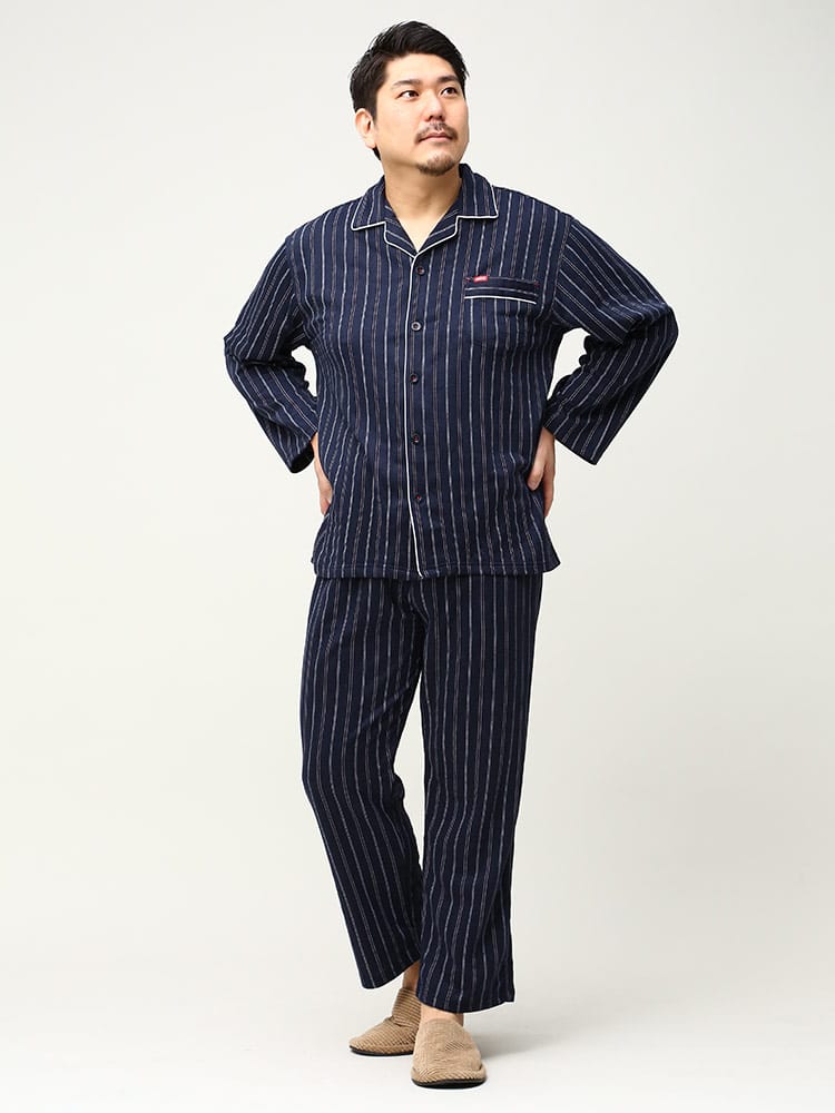 大きいサイズ メンズ EDWIN (エドウィン) ストライプ キルトニット パジャマ 上下セット