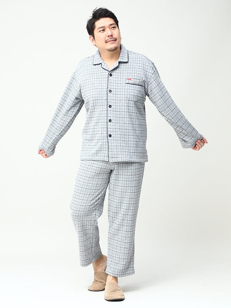 大きいサイズ メンズ EDWIN (エドウィン) 裏起毛 チェック柄 パジャマ 上下セット