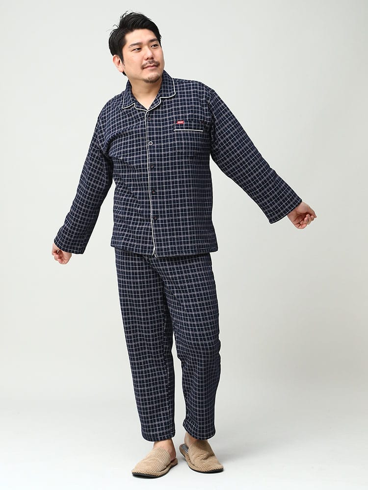 大きいサイズ メンズ EDWIN (エドウィン) 裏起毛 チェック柄 パジャマ 上下セット