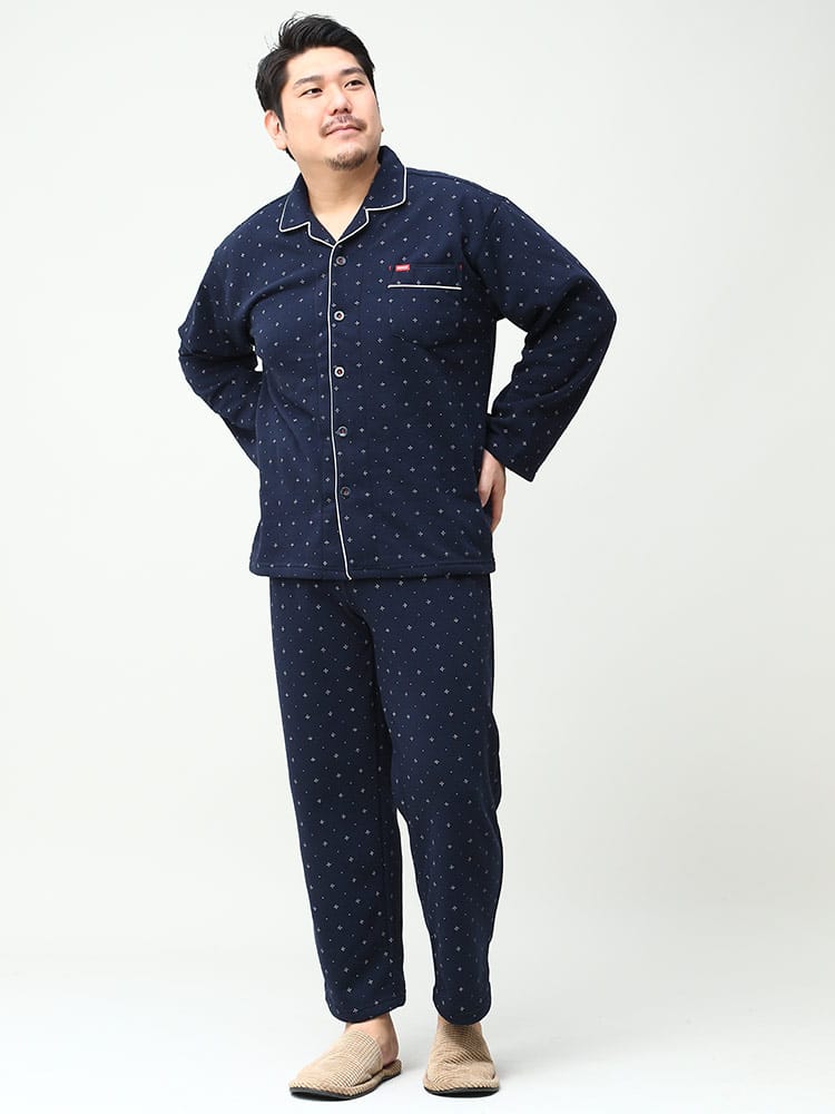 大きいサイズ メンズ EDWIN (エドウィン) 裏起毛 小紋柄 パジャマ 上下セット