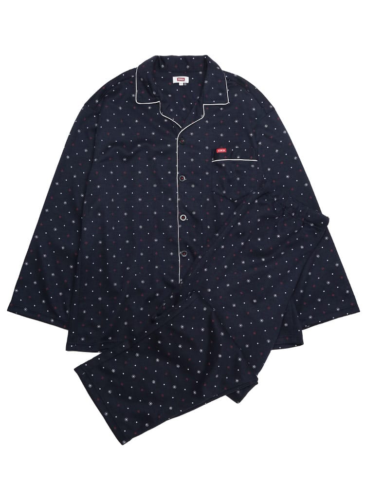 在庫処分 返品交換不可 快眠仕様 総柄プリント パジャマ 上下セット (EDWIN) エドウィン 大きいサイズ メンズ 