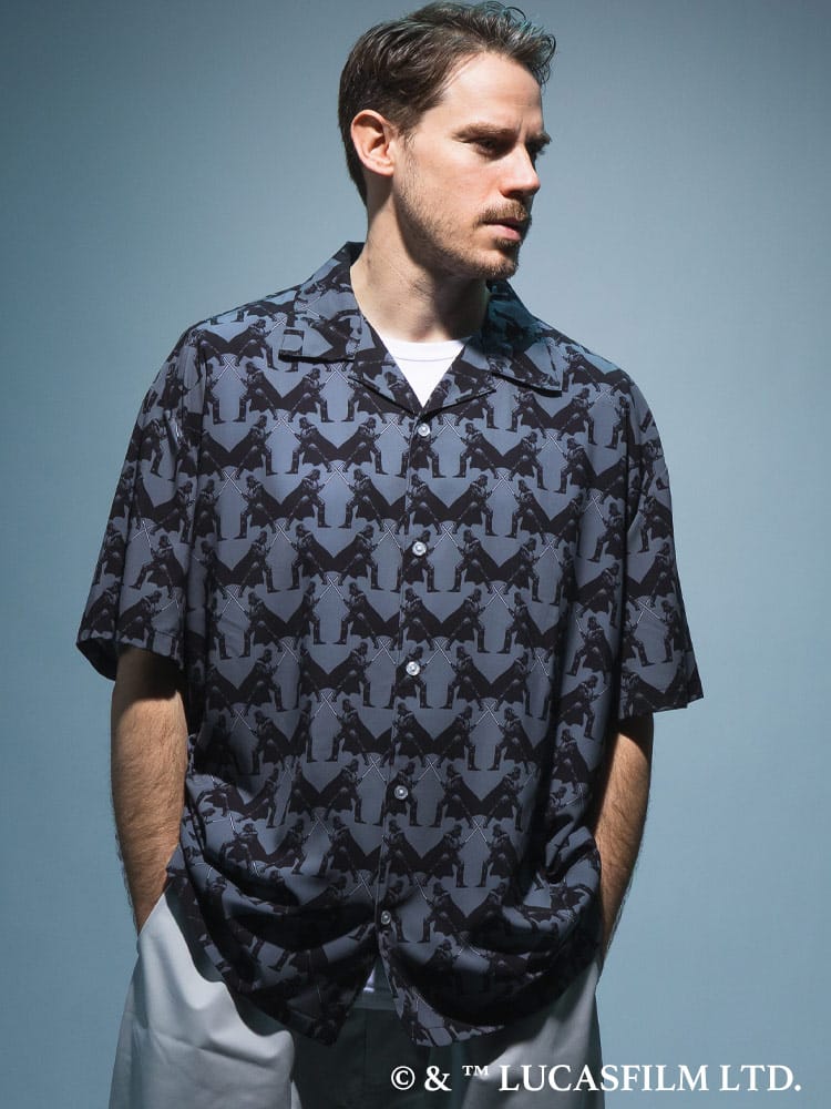 『STAR WARS/スター・ウォーズ』シャツ 半袖 メンズ 大きいサイズ「ダース・ベイダー」デザインシャツ 総柄 / サカゼン80周年記念 オリジナルデザイン