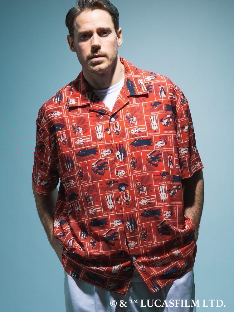 『STAR WARS/スター・ウォーズ』シャツ 半袖 メンズ 大きいサイズ デザインシャツ 総柄 / サカゼン80周年記念 オリジナルデザイン