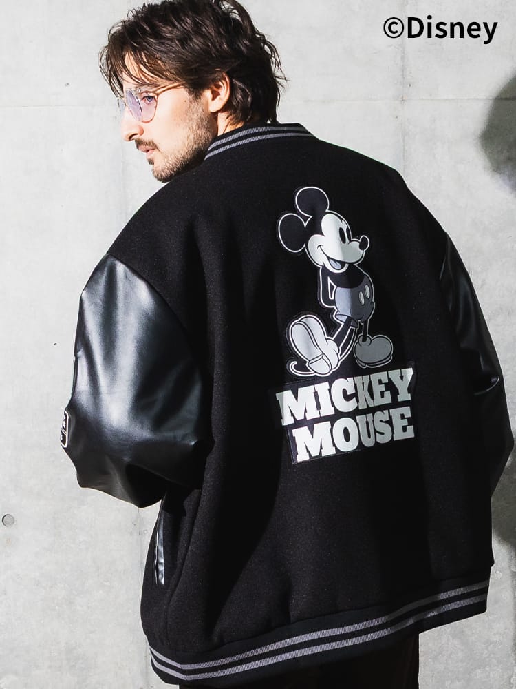 ディズニー ／ スタジャン メンズ 大きいサイズ 「ミッキーマウス」デザイン アウター ジャケット ワッペン ／ DISNEY Mickey ／ サカゼン80周年記念 オリジナルデザイン