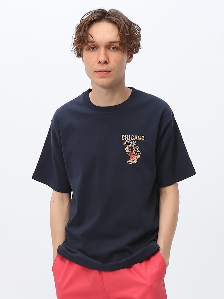 JEMORGAN LONG JOHNS (ジェーイーモーガンロングジョーンズ) CHICAGO バスケ×ウシ ダメージプリント 半袖 Ｔシャツ JE00422S
