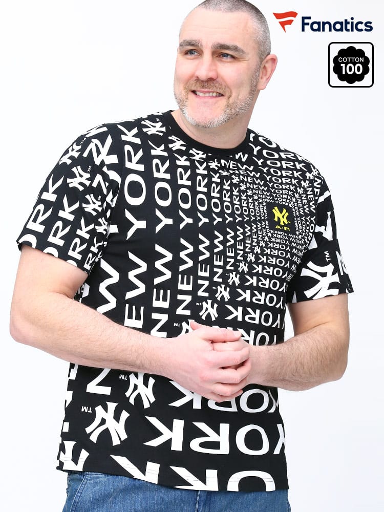 大きいサイズ メンズ Fanatics (ファナティクス) ヤンキース ロゴプリント クルーネック 半袖 Tシャツ Pattern Print